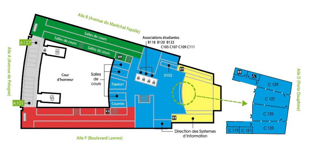 Mapa de la Universitat Dauphine - planta 1