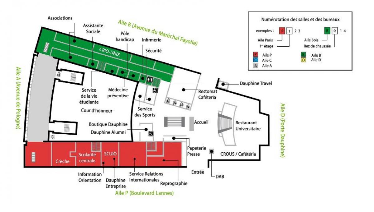 Mapa de la Universitat Dauphine - planta baixa