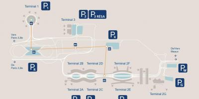 Mapa de l'aeroport CDG aparcament